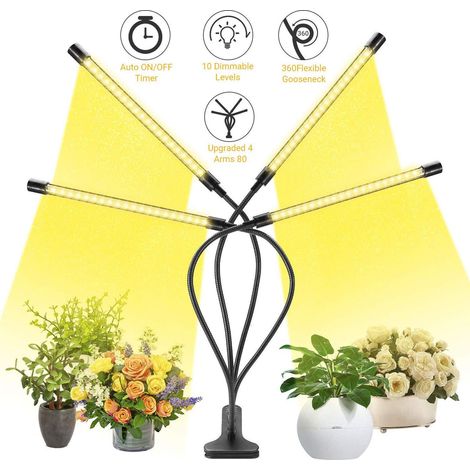 Lampe Croissance LED 4 Tubes pour Plantes Intérieur Spectre Complet Minuterie Auto ON OFF Éclairage Culture