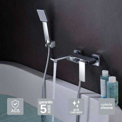 Mitigeur Bain/Douche chromé Pommeau Anti-Calcaire - Design Moderne et Économie d'eau - Kit Complet FIYI IMEX (1/4)