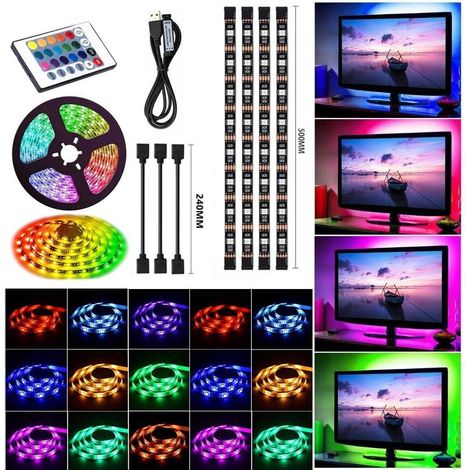 Ruban LED,Bande LED RGB 4x50cm 60LED Imperméable Muliticolore avec un Contrôleur Led Ruban pour TV,Moniteurs de Bureau, Placards de Cuisine avec Télécommande 24 Keys/IR Récepteur (1/5)