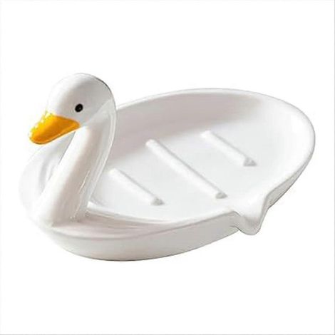 Porte-savon en céramique en forme de canard, autonettoyant et muni d'un drain. (1/5)