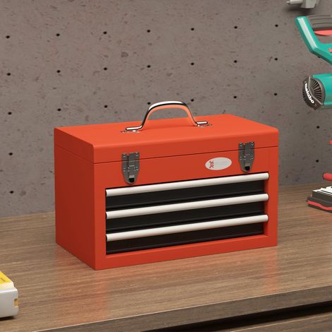 Cassettiera portautensili vuota in acciaio rosso, 3 cassetti, scomparto superiore, 45 x 24 x 27 cm (1/5)