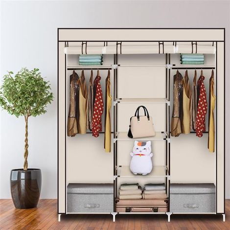 69" Portable Clothes Closet Organizer - Durable Non-Woven Fabric Wardrobe with 9 Shelves and Dustproof Cover for Small Spaces