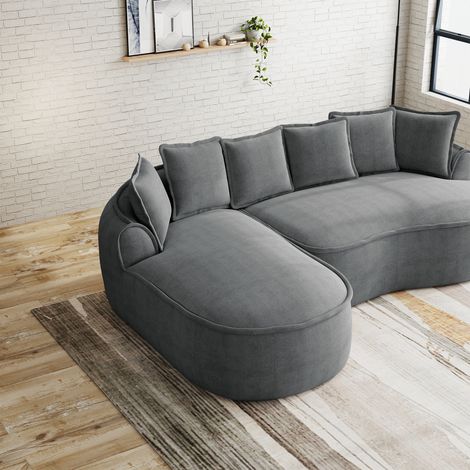 Canapé d'angle gauche Manchester 3 places – Tissu velours côtelé gris – Réversible et moderne – Confort optimal pour salon (1/5)