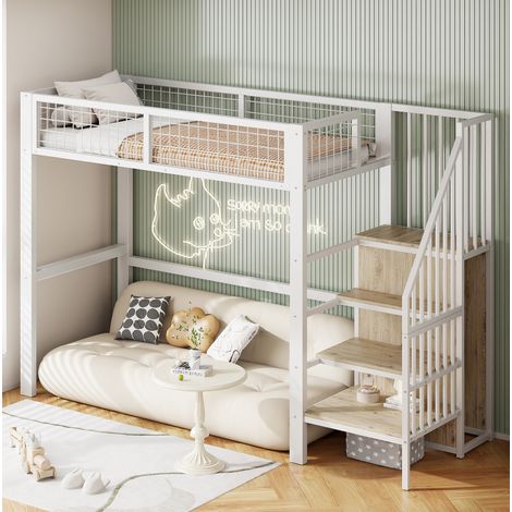 letto contenitore 90x200 scala armadio metallo bianco HAVRYA (1/5)