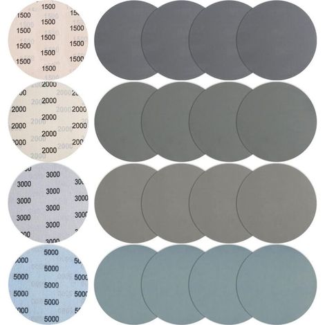 Disques de ponçage abrasifs ronds 150 mm, grain 1500 à 5000, usage sec ou humide, lot de 20 pour polissage métal et bois (1/5)