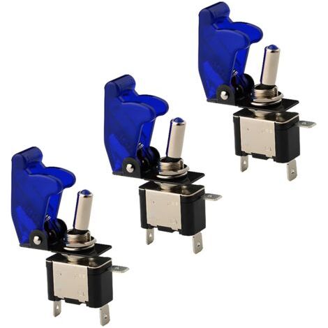 3 x 12V 20A LED Bleu Interrupteurs Bascule, Levier On/Off LED ON-OFF SPST + COUVERTURE Auto Voiture-Bleu (1/5)