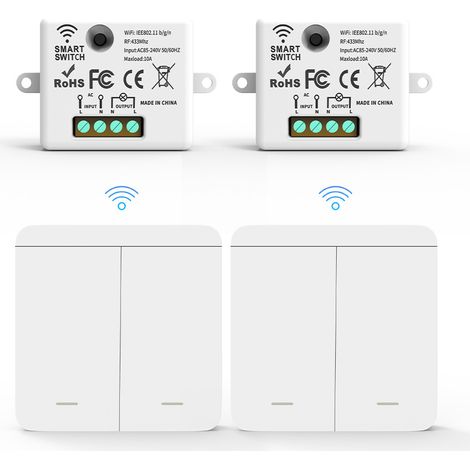 RF433 Lot de Fil avec 2 Récepteur et 2 Interrupteurs Muraux interrupteurs d'éclairage sans fil sans fil sans fil avec émetteur et contrôleur récepteur 10 A 240 V (1/4)