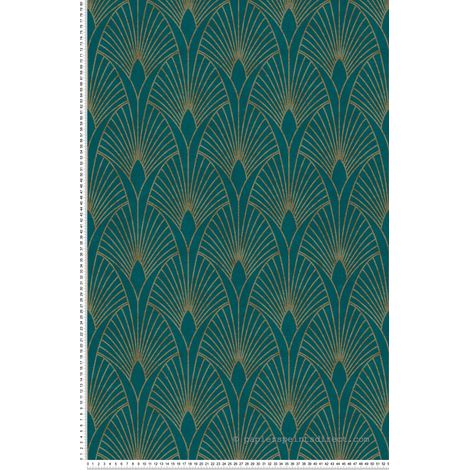 Papier peint vinyle Art Déco bleu canard – Motif métallisé – Lessivable et brossable – Raccord droit – 210g/m² – Livingwalls