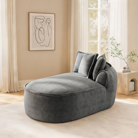 Canapé modulaire en chenille grise avec lounge et coussins 164 x (1/5)
