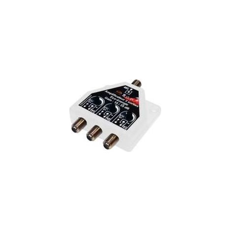 Répartiteur / Amplificateur 3 TV TNT UHF 470 / 790 MHz réglable - Gain : 35 dB - auto-alimenté