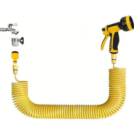 Tuyau d’Eau Rétractable 10 m – Pistolet de Nettoyage Haute Pression avec Buse et Tube d’Extension pour Voiture, Jardin et Usage Domestique (1/5)