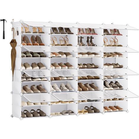 Modular Shoe Rack, 16 Compartments, Steel and Plastic, Holds 64 Pairs, Entryway (1/5)