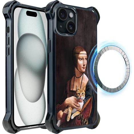 Funda ibizu DropGuard Ultra para iPhone 15 con MagSafe, Leonardo Da Vinci, dama con gato (1/5)