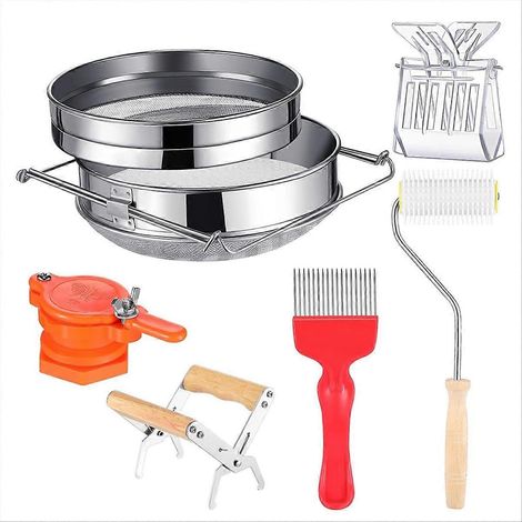 Set de récolte de miel pour apiculteur, double passoire filtre à miel, outillage professionnel, tamis inoxydable, accessoire rucher. (1/5)
