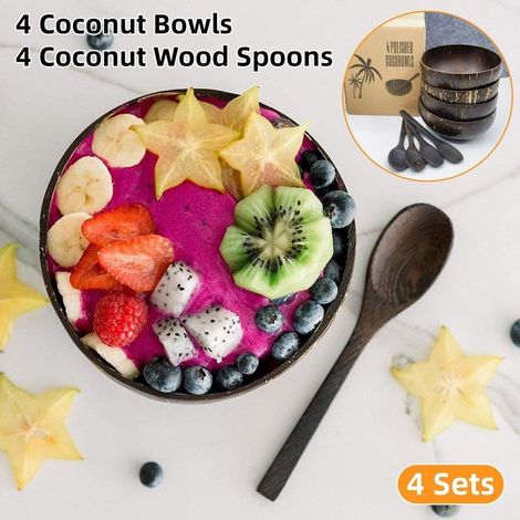 Set mit 4 natürlichen Kokosnussschalen für Reis, Dessert und Salat (1/5)