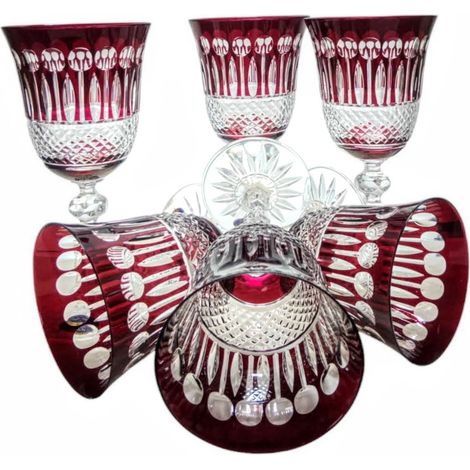 Copas de vino de cristal rubí de 220 ml, estilo francés. (1/5)
