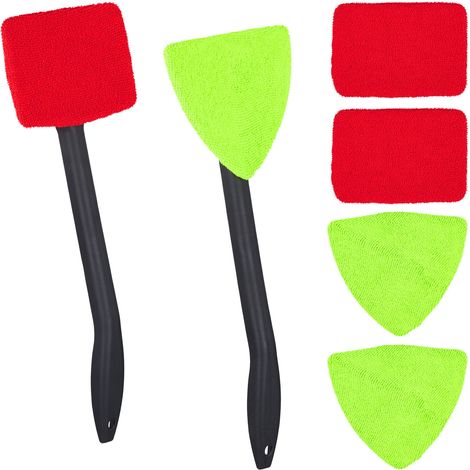 Nettoyeur vitres de voitures intérieur, jeu de 2, brosse avec poignée, pour Pare-brise, 6 chiffons microfibre (1/5)