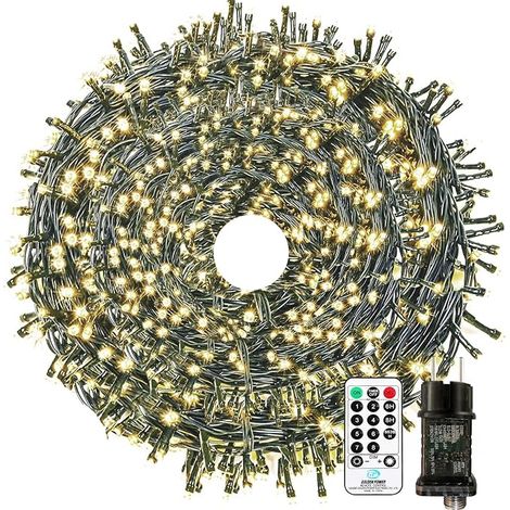 Guirnalda de luces exteriores, 100 m, 1000 LED, para árbol de Navidad, con 8 modos, temporizador y memoria, resistente al agua IP65 para uso interior y exterior, dormitorio, balcón, jardín, Navidad, b (1/5)