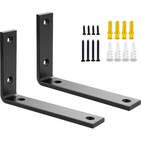 4 Pièces Équerre Étagère Murale Charge Lourde, Supports d'Étagère Métal 6MM d'Épaisseur à Angle Droit de 90°, Fixation Flottante Support pour Salon Chambre Cuisine, Noir (1/4)
