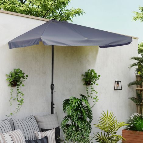 Demi parasol - parasol de balcon 5 entretoises métal 2.3 x 1.3 x 2.49 m polyester haute densité gris
