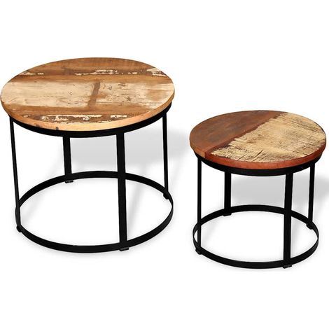 Maison Exclusive - 2-tlg. Couchtisch-Set Altholz Massiv Rund 40cm (1/5)