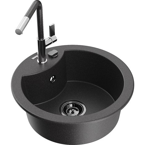 Mexen Diego 1-Becken-Granitspüle mit Mischbatterie Flora, Schwarz gesprenkelt - 6512-76-670401-08-B