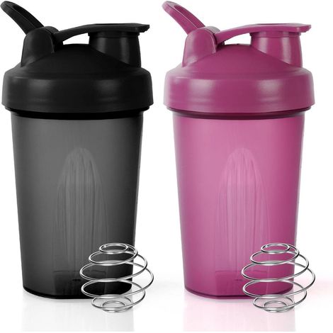 Proteinshaker Messskala Kugel BPAfrei 400 ml Handhaben-schwarz+lila (1/5)