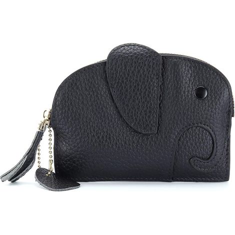 Mini portefeuille zippé en cuir de vachette pour femmes (noir)
