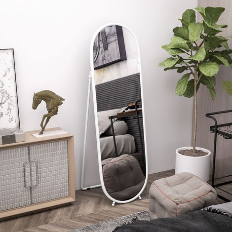 Miroir debout 40x4x160 cm Blanc à corps entier avec cadre métallique ovale mural avec 2 utilisations (1/4)