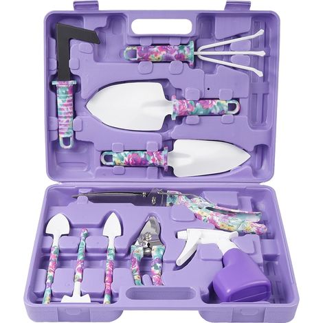 Coffret de jardinage avec étui, cadeau unique, outils de taille et de plantation (10 pièces violet) (1/5)