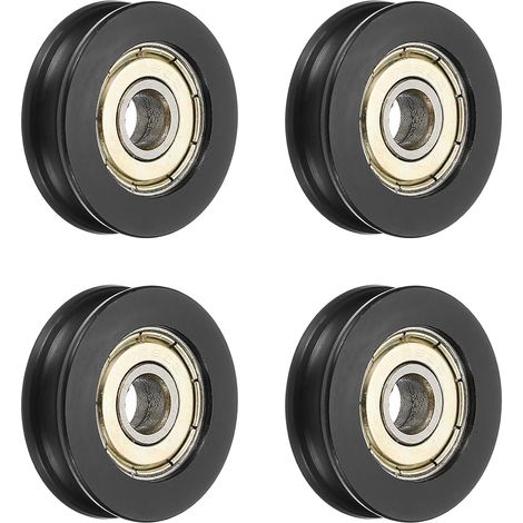 Poulie à Roulement à Billes en U Gorge, Roue Roulement à Guidage en Nylon Type U Rainure 6x27x8mm, Roues Roulements à Rouleaux pour Imprimantes 3D Portes Fenêtres, Noir (1/5)