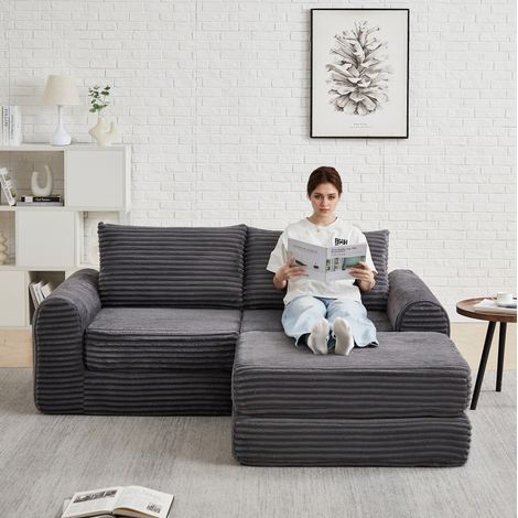 canapé fauteuil convertible modulaire velours gris OKMYHOME (1/5)