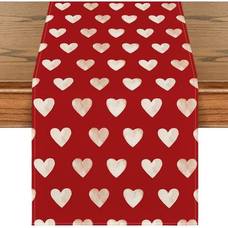 Camino de mesa rojo en forma de corazón para el Día de San Valentín，ideal para reuniones familiares acogedoras en interiores，33 x 183 cm (1/5)