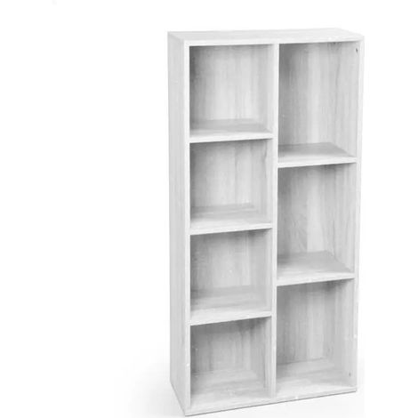 Bibliothèque Gaia 60 x 24 x 120 cm en bois aggloméré blanc effet bois, 7 niches ouvertes
