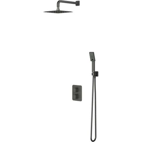 OMNIRES Slide - Set doccia termostatico ad incasso, con corpo, 20x20 cm, 3 getti, grafite spazzolato SYSSL11GR