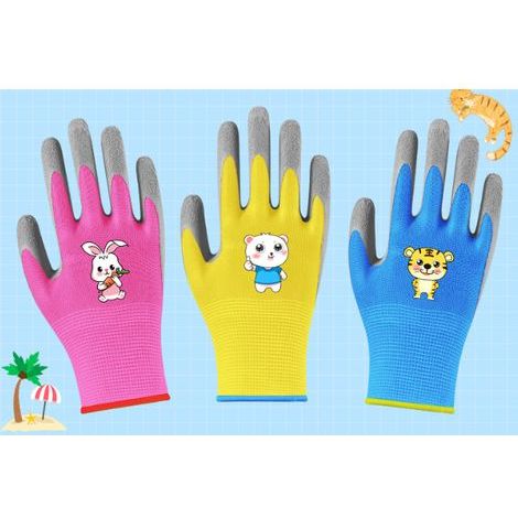 Gants de Jardinage pour Enfants, 3 Paires Safety Gants de Jardinage pour Enfants de 5 à 9 Ans, Paume en Caoutchouc Une Résistance à L'eau et à La Saleté, Protégez les Mains de Votre Enfant (1/5)