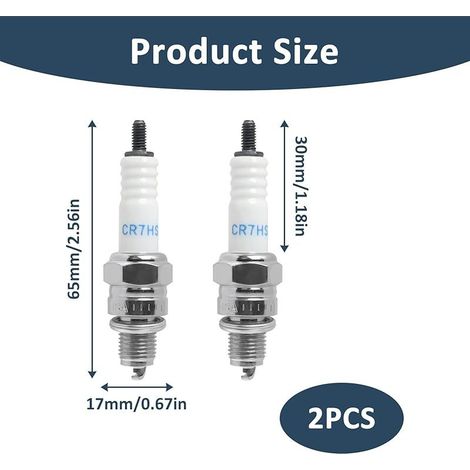 2er-Pack CR7HSA Zündkerzen, kompatibel mit NGK, CR7HS Zündkerzen für Roller, Motorräder und Mopeds, hohe Leistung, verschleißfest, 10-mm-Gewinde, kompatibel mit 2-Takt- und 4-Takt-Zündanlagen (1/5)