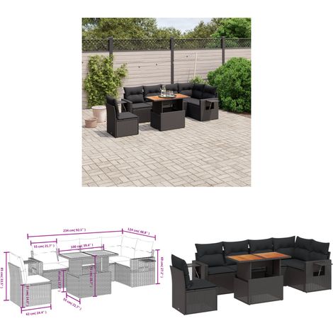 Salon de jardin 7 pcs avec coussins noir résine tressée - Ensemble Salon De Jardin - Meuble Extérieur - Résine Tressée - Rotin Synthétique - Table Extensible - Home & Living (1/3)