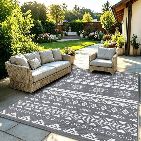 Grand tapis d'extérieur et d'extérieur imperméable, réversible, en plastique, léger, pliable, résistant aux UV, pour camping-car, balcon, plage, terrasse - 150 x 240 cm (1/5)