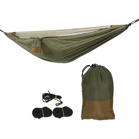 Hamac simple extérieur anti-moustique portable couchage nylon camping filet balancelle 280x140cm (Vert armée beige clair) (1/5)