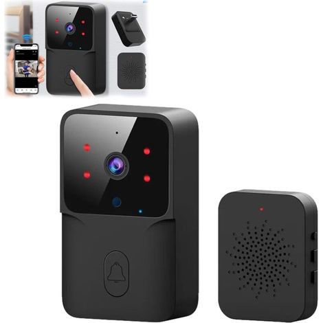 DoorDefender, sonnette vidéo sans fil avec caméra, sonnette vidéo intelligente WiFi, sonnette vidéo intelligente, sonnette vidéo intelligente sans fil avec carillon - noir - 1-AquaForge (1/5)
