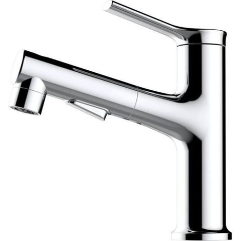 (Chrome)Robinet de salle de bain avec pulvérisateur extractible - Trois modes d'eau, robinet de salle de bain à un trou, parfait pour les salles de bain familiales et modernes (1/5)