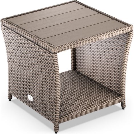 Casaria Table d'appoint en polyrotin plateau de table en WPC 45x45x40cm table jardin balcon réglable en hauteur Crème (1/5)