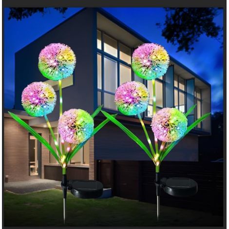 Solar Lights Outdoor Garden, 2 Pack Color Changing RGB LED Solar Dandelion Lights, IP65 Waterproof Solar Flower Lights for Lawn, Yard, Garden, Terrace (1/5)