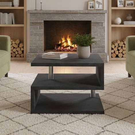 Dmora - Mesa de centro Gianni, Mesita de salón, Mueble bajo de almacenaje, Mesa de centro, 55x55h41 cm, Pizarra (1/4)