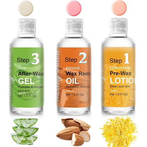 Kit de Soin Pré-Cire et Repousse - Kit pour Femmes à la Maison avec Nettoyant, Huile Décapante et Gel d'Aloe Vera Rafraîchissant Après-Cire (1/5)