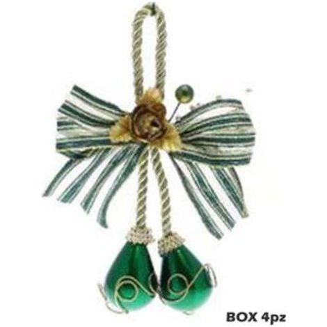 4 pendoli con fiocco per albero di natale - colore verde - decorazioni addobbi natalizi