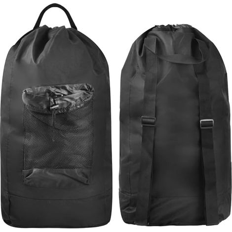 Sac à Dos à Linge, Sac à Linge Sale Voyage avec Bandoulière et Poche, Grands Sacs de Linge Pliable Noir, Sacoche à Linge Résistants aux Déchirures pour Camping Dortoir Appartements Buanderie (1/5)