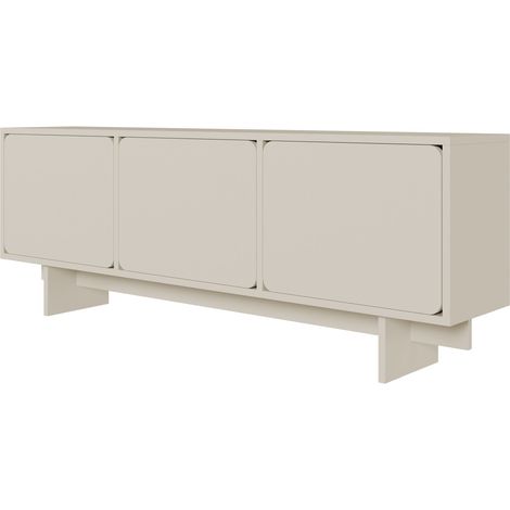 Selsey – Meuble TV 3 portes 150 cm – Panneau de particules stratifié – Gris beige – Système Push-to-Open – Design minimaliste (1/5)