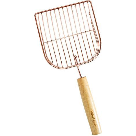 Tiefe Katzenstreuschaufel, Edelstahl, ergonomisches Design, Holzgriff (1/4)